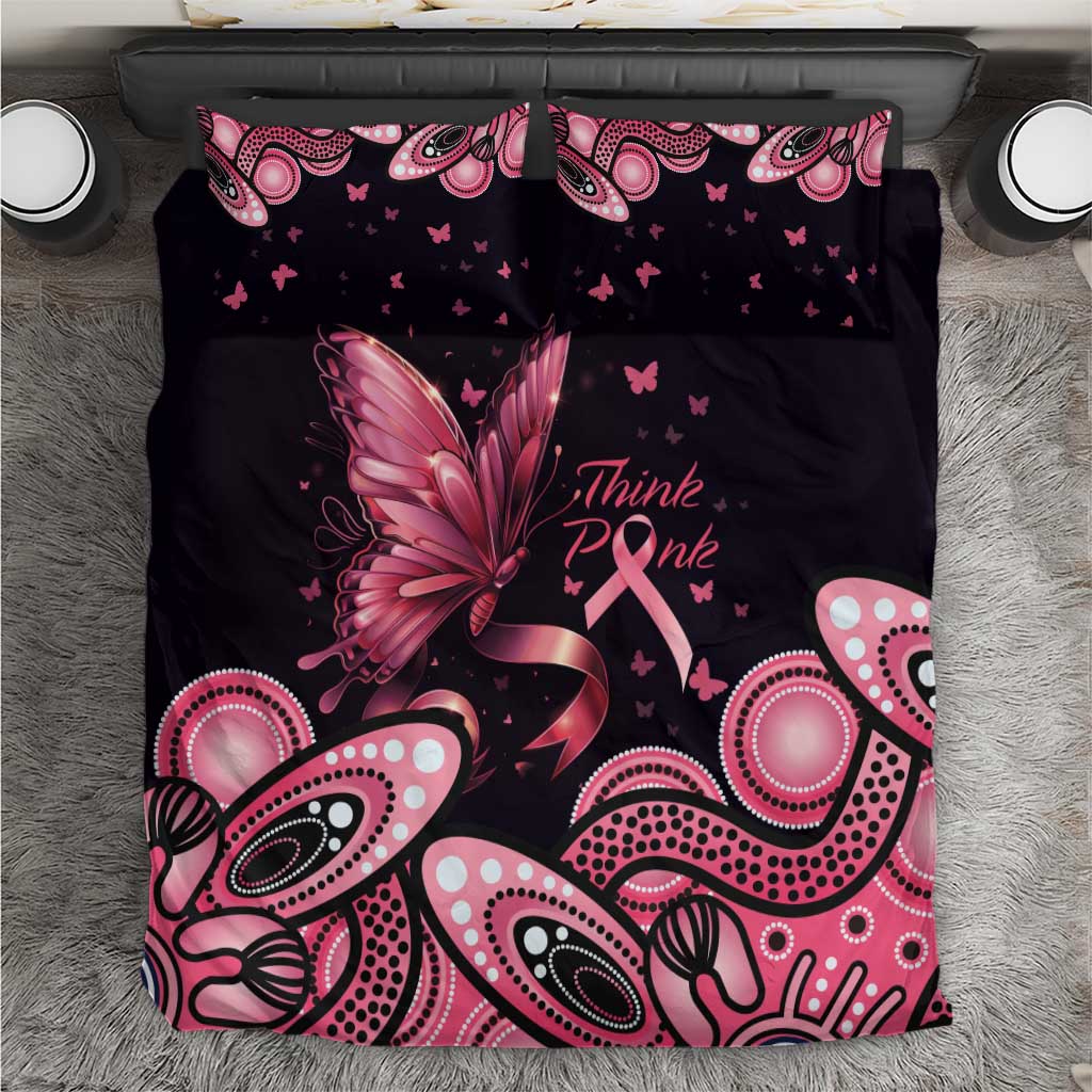 Think Pink Butterfly Ribbon Aboriginal Art Bedding Set - Vibe Hoodie Shop