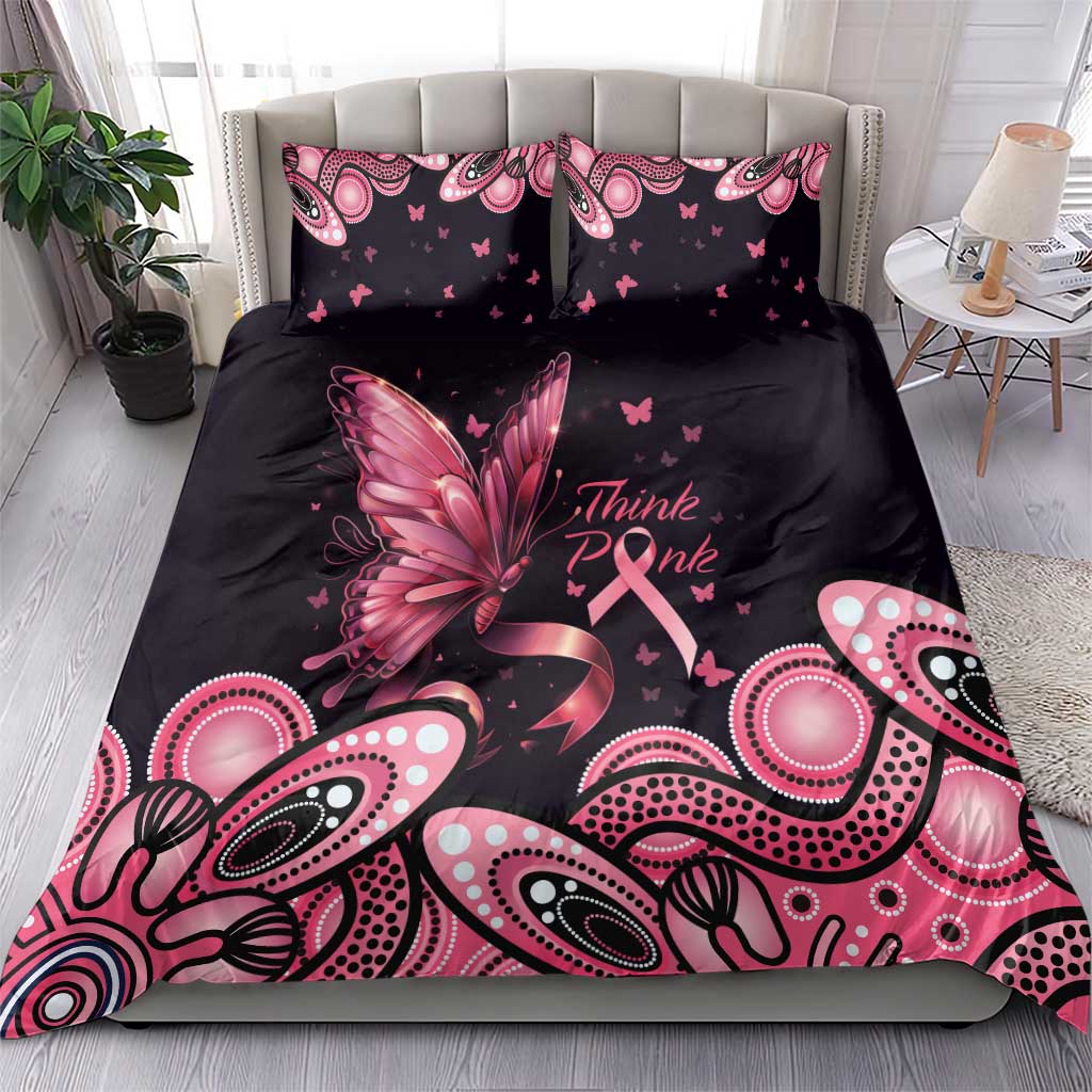 Think Pink Butterfly Ribbon Aboriginal Art Bedding Set - Vibe Hoodie Shop