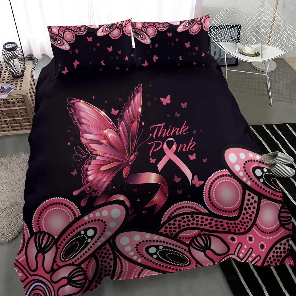 Think Pink Butterfly Ribbon Aboriginal Art Bedding Set - Vibe Hoodie Shop