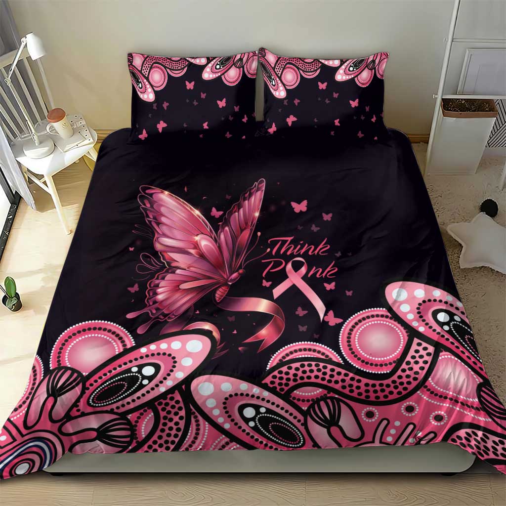 Think Pink Butterfly Ribbon Aboriginal Art Bedding Set - Vibe Hoodie Shop