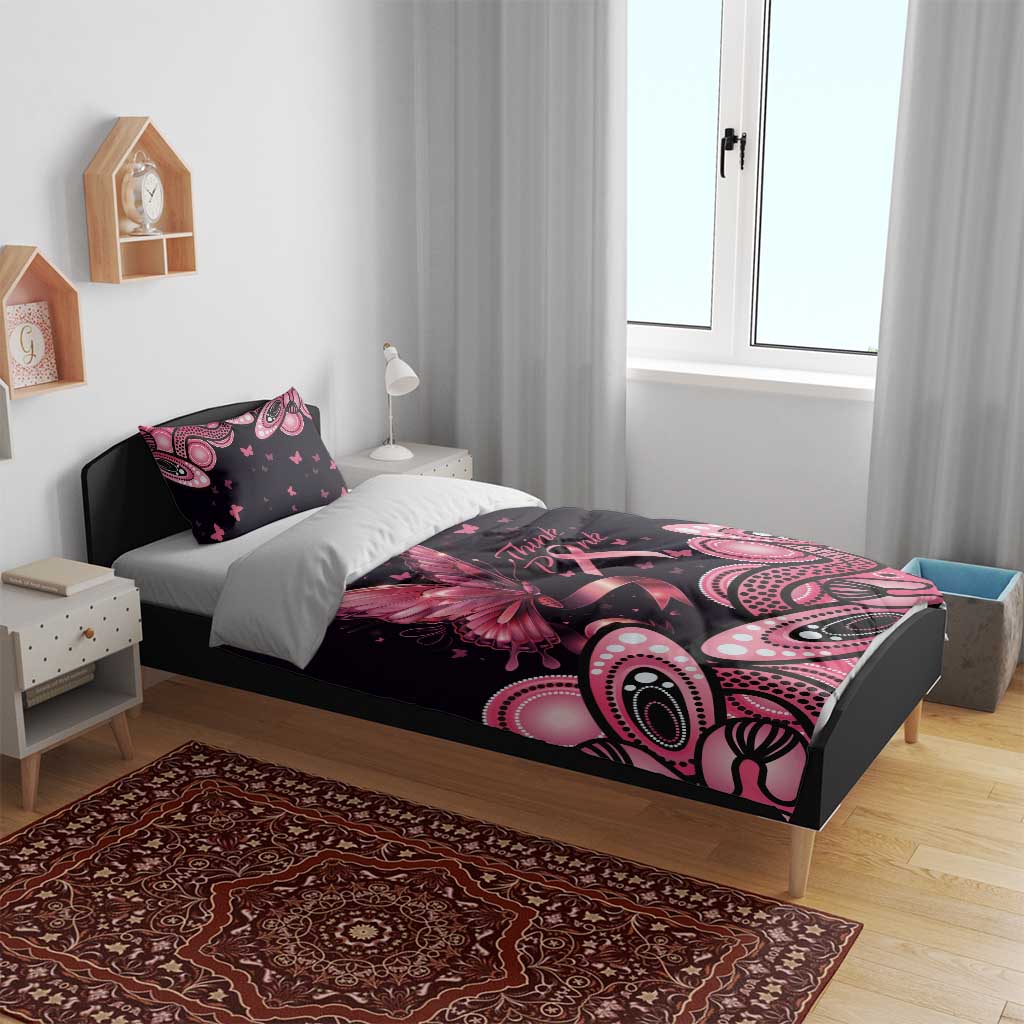 Think Pink Butterfly Ribbon Aboriginal Art Bedding Set - Vibe Hoodie Shop