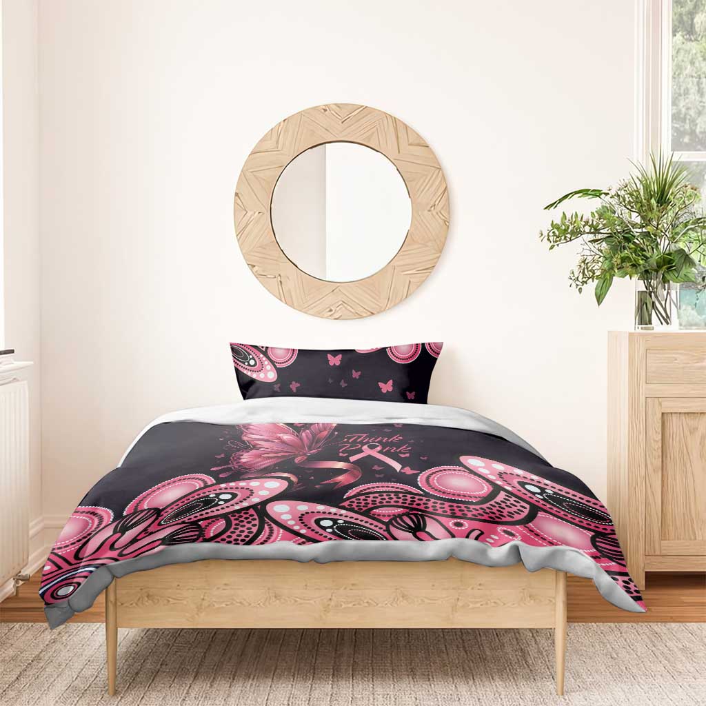 Think Pink Butterfly Ribbon Aboriginal Art Bedding Set - Vibe Hoodie Shop