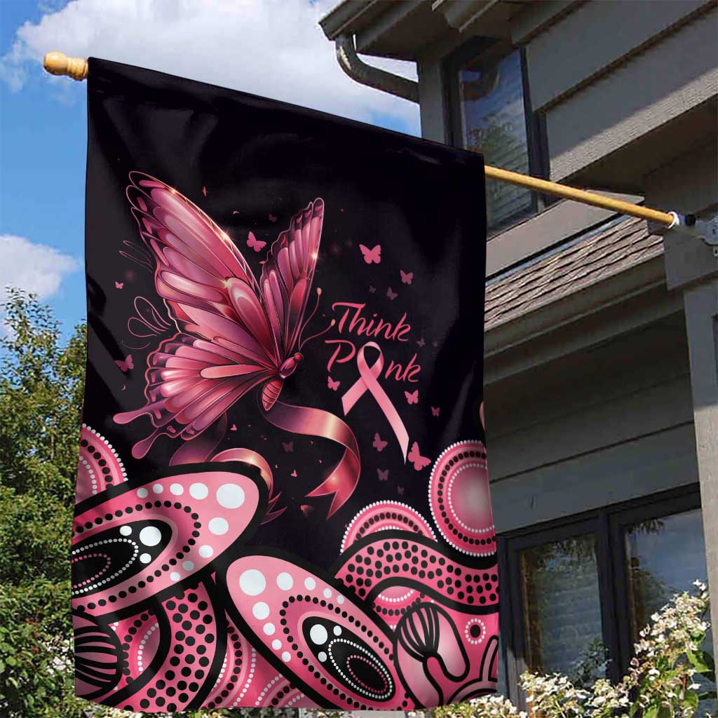 Think Pink Butterfly Ribbon Aboriginal Art Garden Flag - Vibe Hoodie Shop