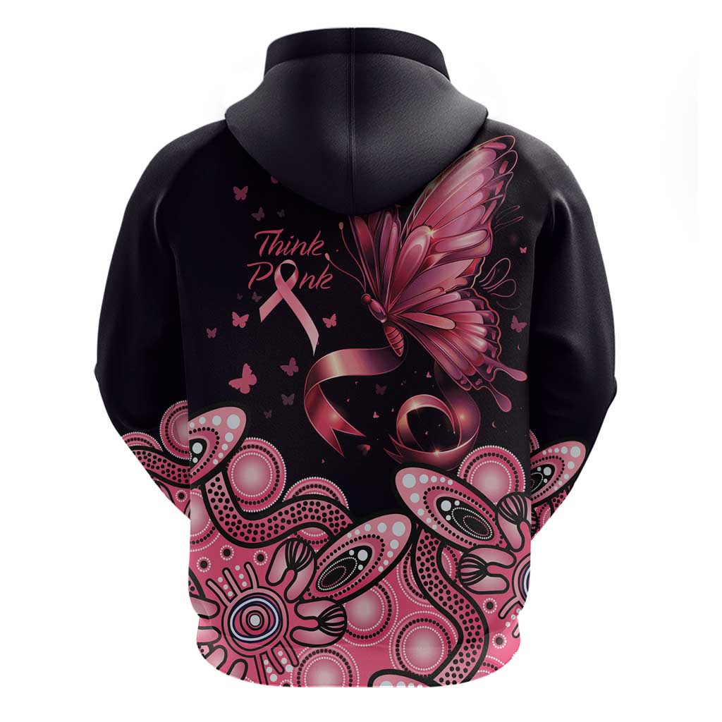 Think Pink Butterfly Ribbon Aboriginal Art Hoodie LT9 - Vibe Hoodie Shop