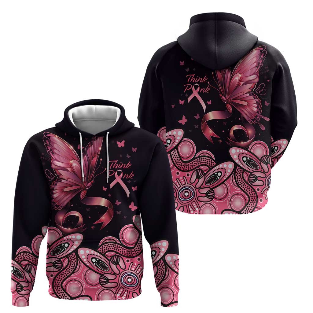 Think Pink Butterfly Ribbon Aboriginal Art Hoodie LT9 - Vibe Hoodie Shop