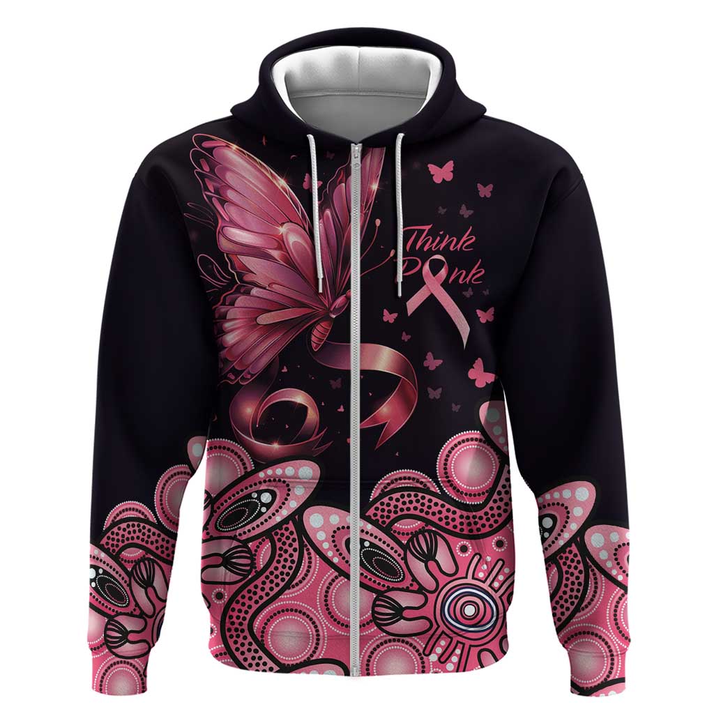 Think Pink Butterfly Ribbon Aboriginal Art Hoodie LT9 - Vibe Hoodie Shop