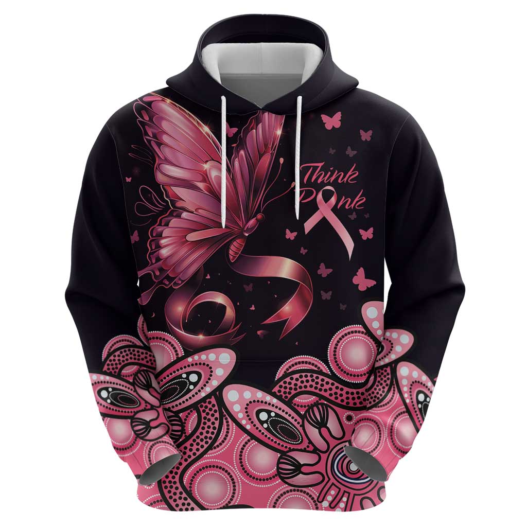Think Pink Butterfly Ribbon Aboriginal Art Hoodie LT9 - Vibe Hoodie Shop