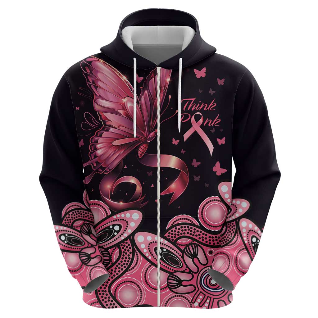 Think Pink Butterfly Ribbon Aboriginal Art Hoodie LT9 - Vibe Hoodie Shop