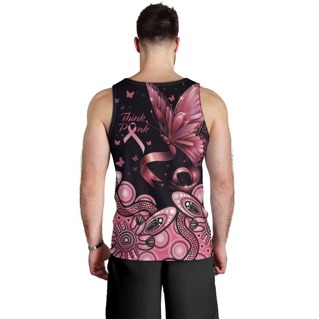 Think Pink Butterfly Ribbon Aboriginal Art Men Tank Top - Vibe Hoodie Shop