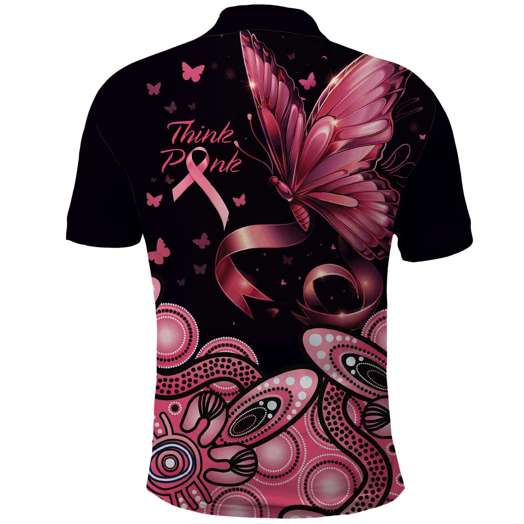 Think Pink Butterfly Ribbon Aboriginal Art Polo Shirt LT9 - Vibe Hoodie Shop