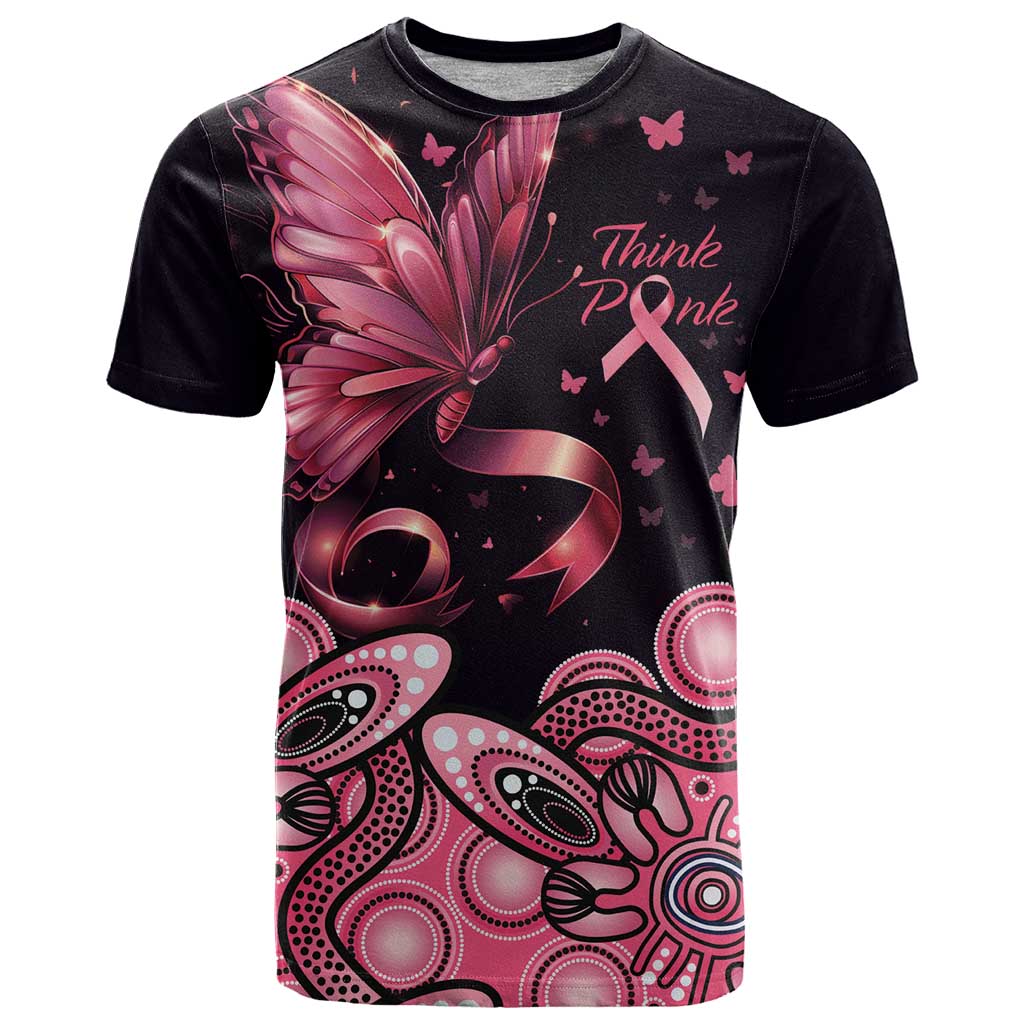 Think Pink Butterfly Ribbon Aboriginal Art T Shirt LT9 - Vibe Hoodie Shop