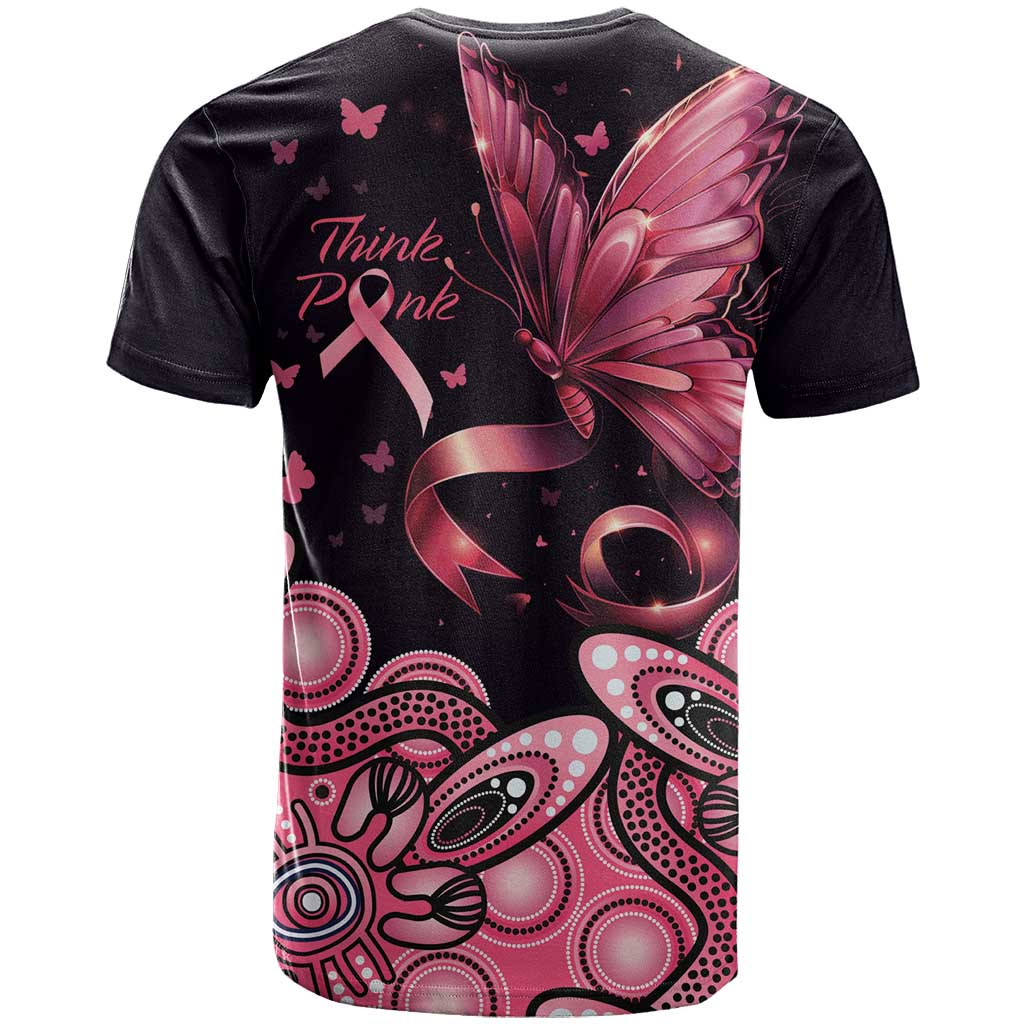 Think Pink Butterfly Ribbon Aboriginal Art T Shirt LT9 - Vibe Hoodie Shop