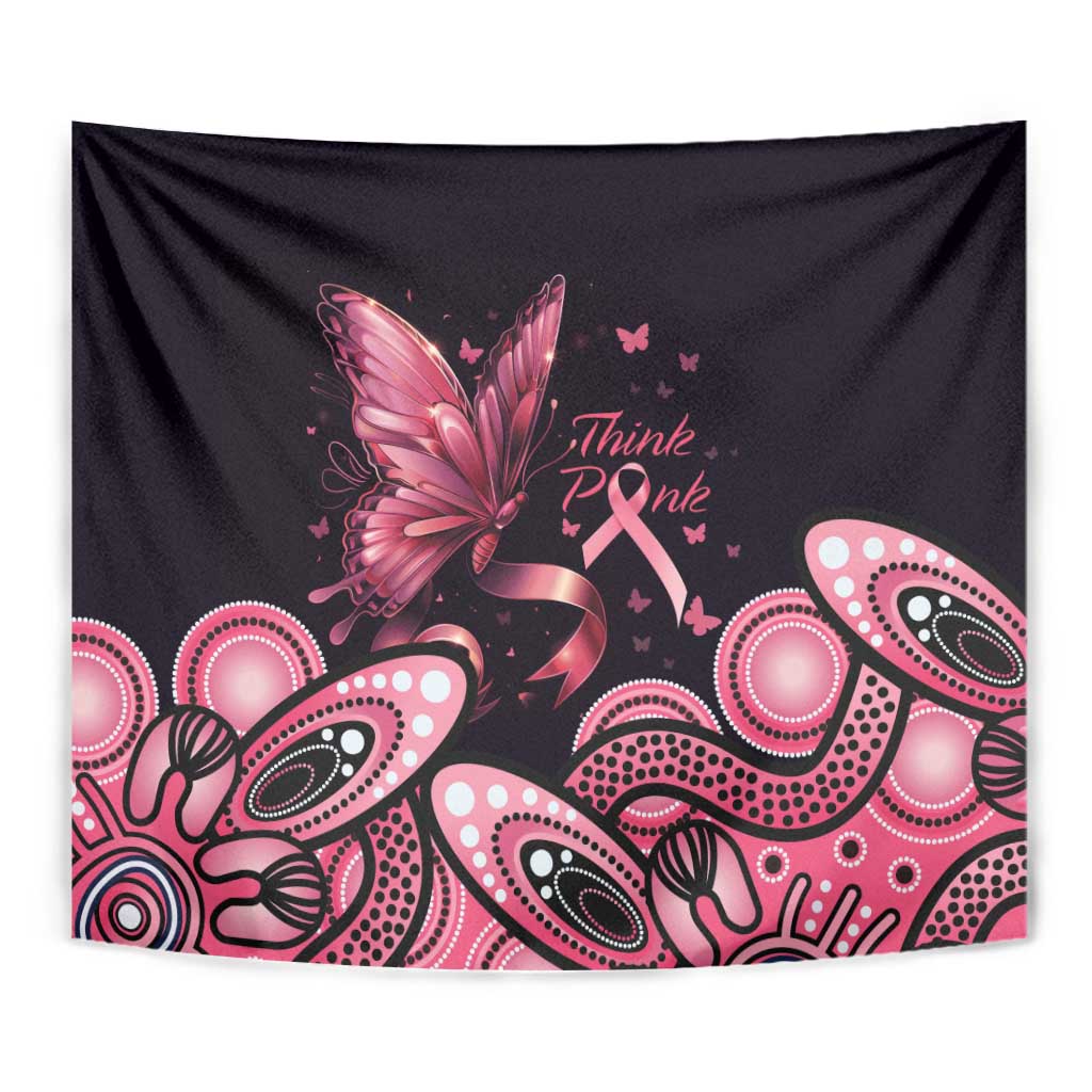 Think Pink Butterfly Ribbon Aboriginal Art Tapestry - Vibe Hoodie Shop