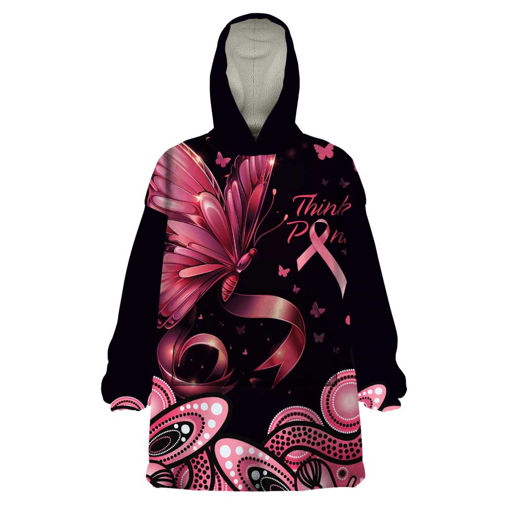 Think Pink Butterfly Ribbon Aboriginal Art Wearable Blanket Hoodie - Vibe Hoodie Shop