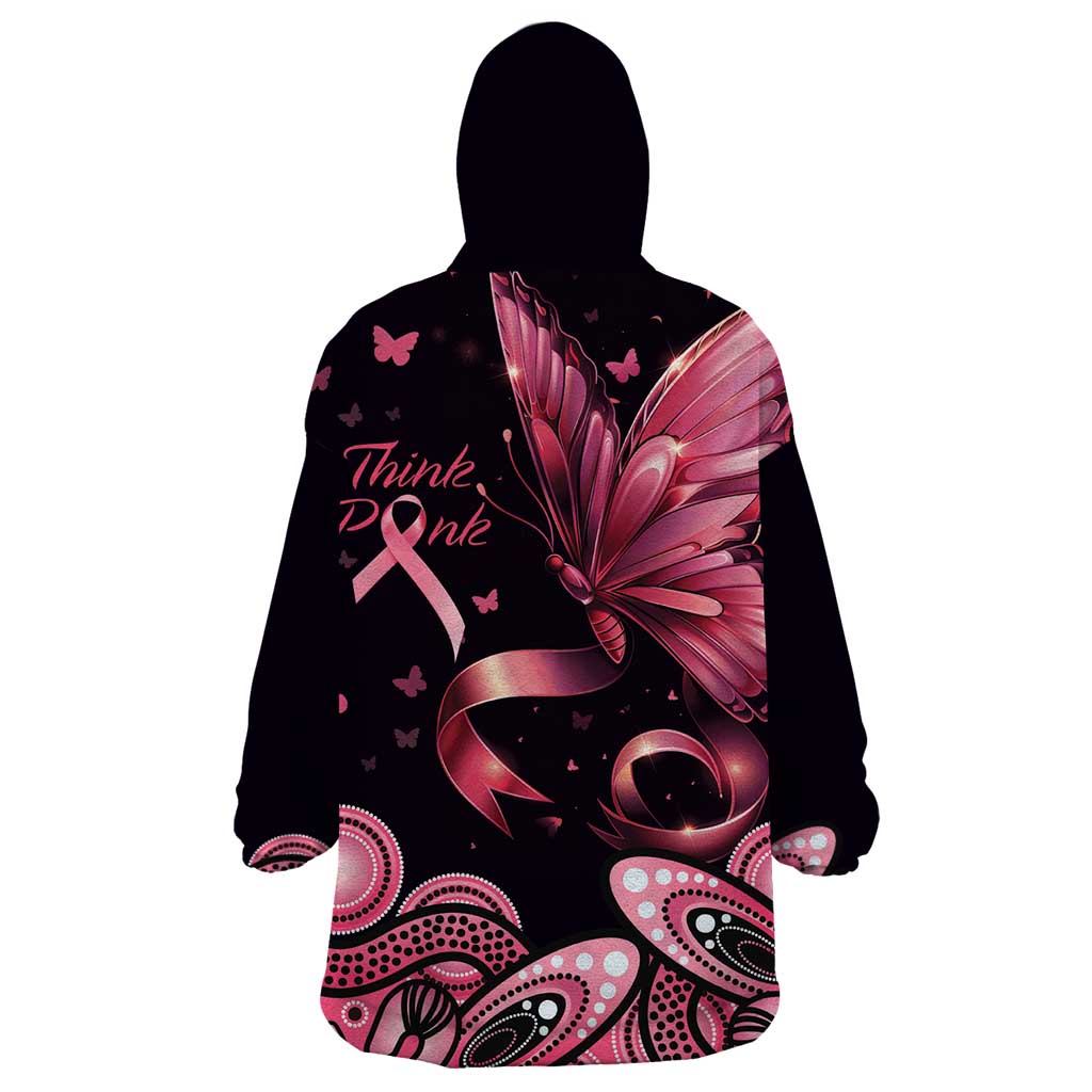 Think Pink Butterfly Ribbon Aboriginal Art Wearable Blanket Hoodie - Vibe Hoodie Shop