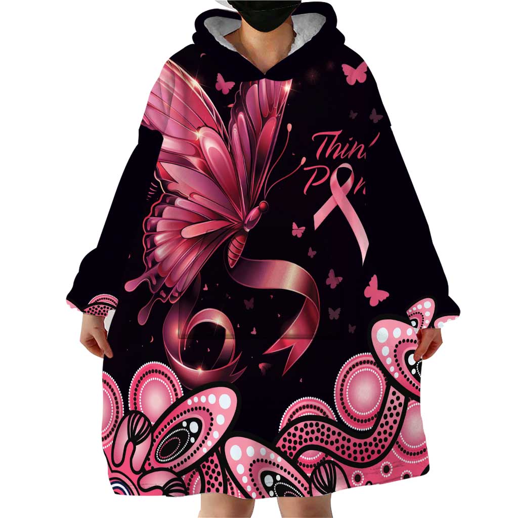 Think Pink Butterfly Ribbon Aboriginal Art Wearable Blanket Hoodie - Vibe Hoodie Shop