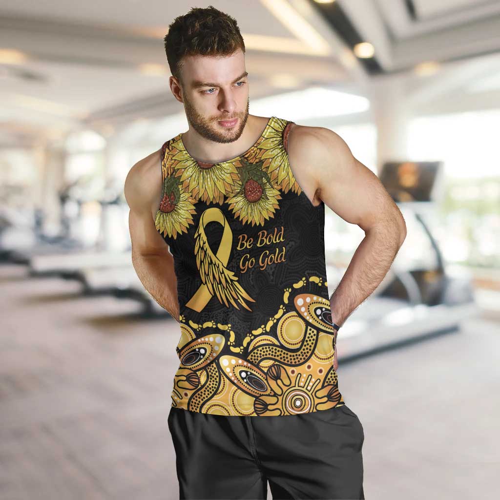 Be Bold Go Gold Aboriginal Ribbon Childhood Personalised Men Tank Top - Vibe Hoodie Shop