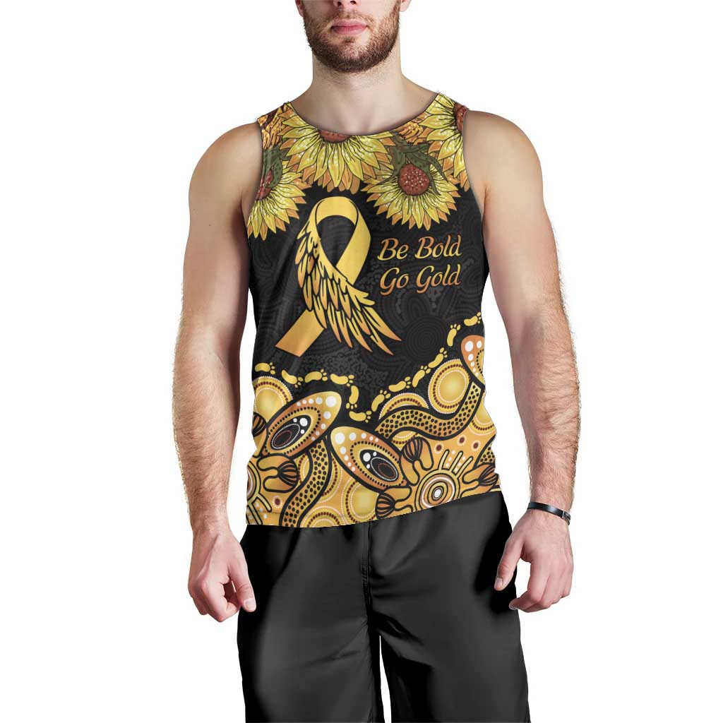 Be Bold Go Gold Aboriginal Ribbon Childhood Personalised Men Tank Top - Vibe Hoodie Shop