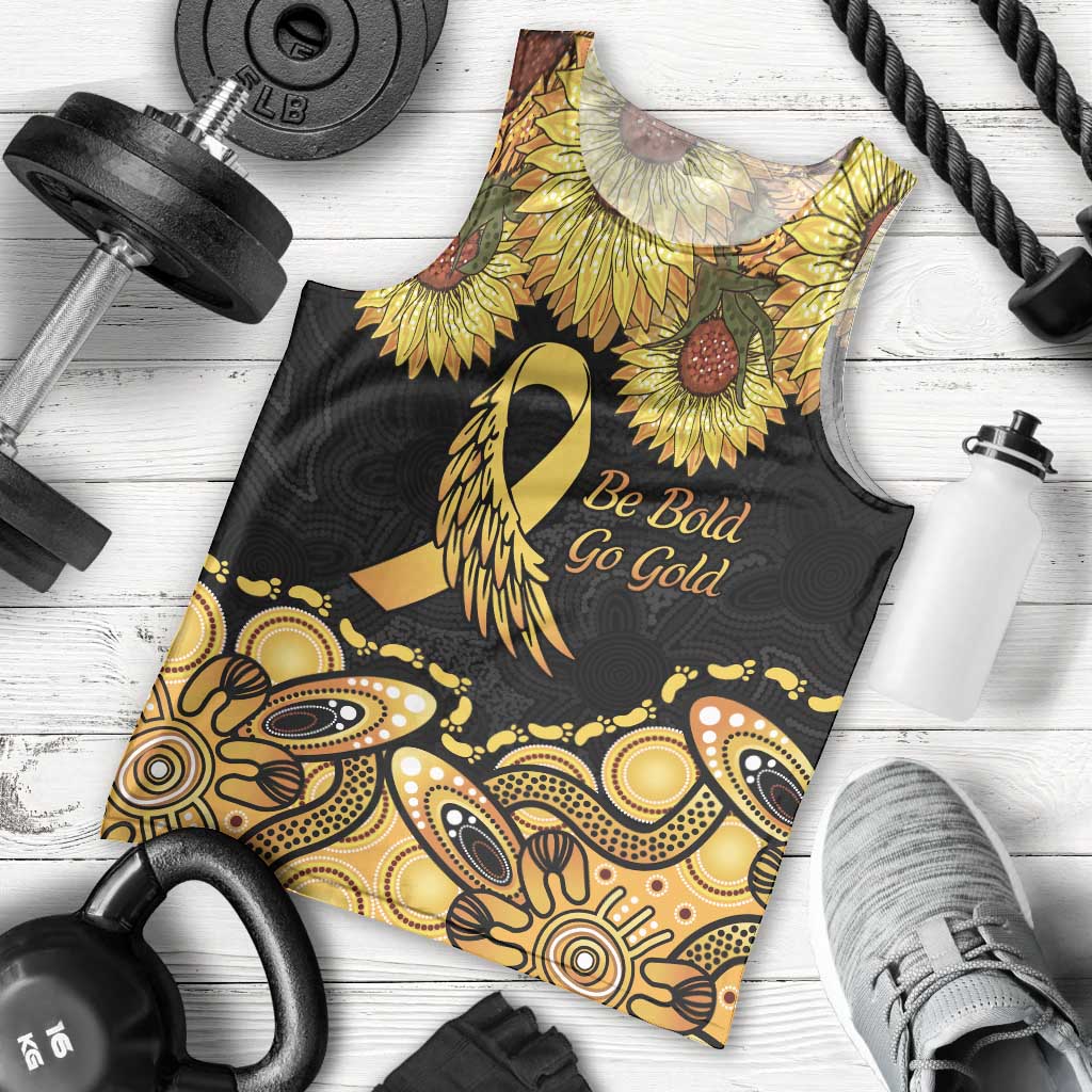 Be Bold Go Gold Aboriginal Ribbon Childhood Personalised Men Tank Top - Vibe Hoodie Shop