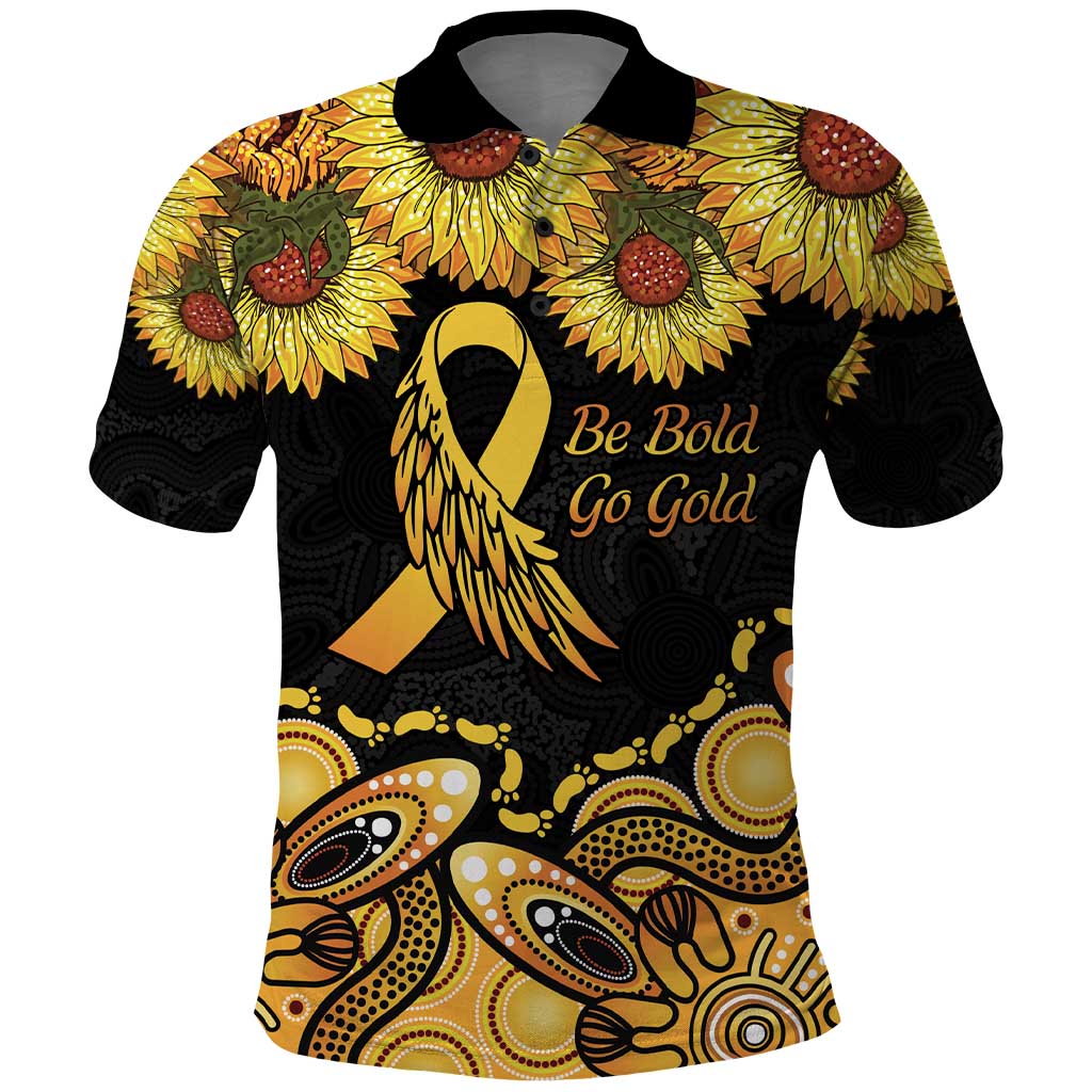 Be Bold Go Gold Aboriginal Ribbon Childhood Personalised Polo Shirt LT9 - Vibe Hoodie Shop