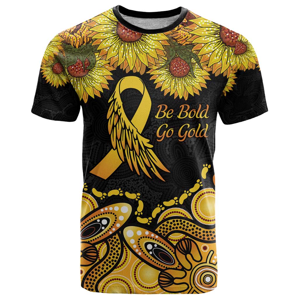 Be Bold Go Gold Aboriginal Ribbon Childhood Personalised T Shirt LT9 - Vibe Hoodie Shop