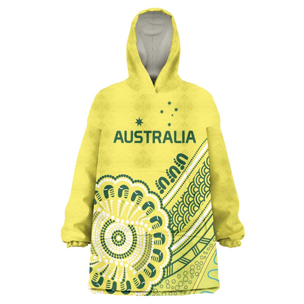 Custom Cricket Aussie Pride Wearable Blanket Hoodie Aboriginal Dot Art Cricket - Vibe Hoodie