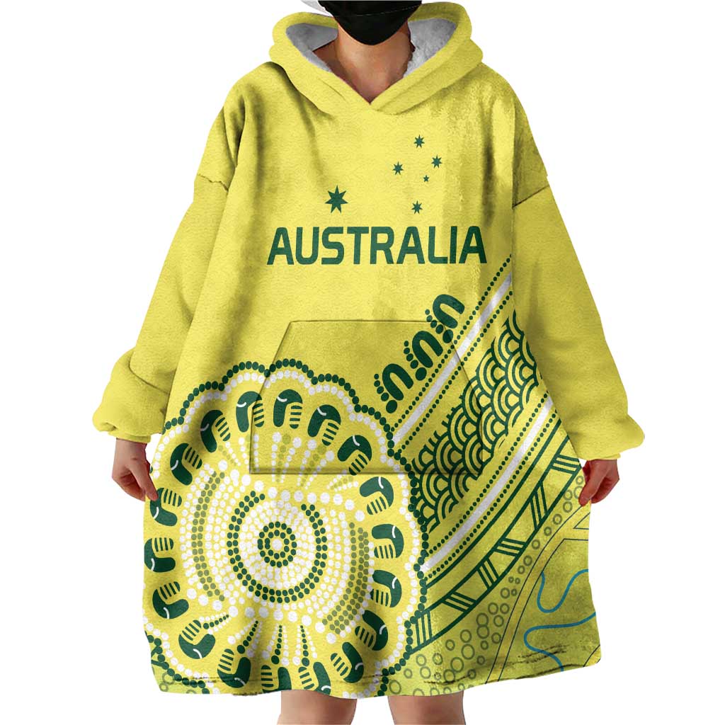 Custom Cricket Aussie Pride Wearable Blanket Hoodie Aboriginal Dot Art Cricket - Vibe Hoodie