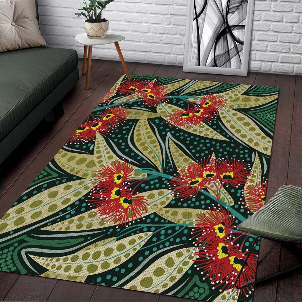 Australian Native Eucalyptus Plant Area Rug Aboriginal Dot Art - Vibe Hoodie Shop