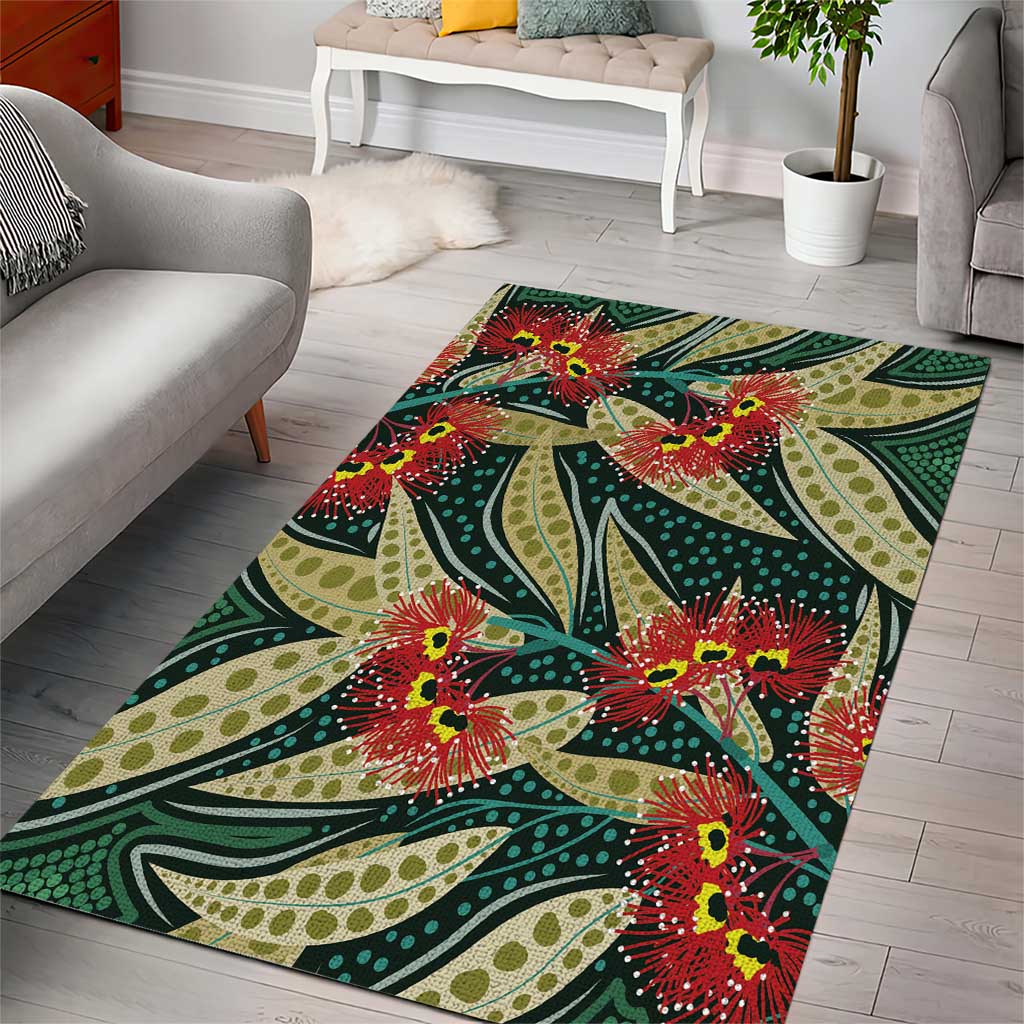 Australian Native Eucalyptus Plant Area Rug Aboriginal Dot Art - Vibe Hoodie Shop