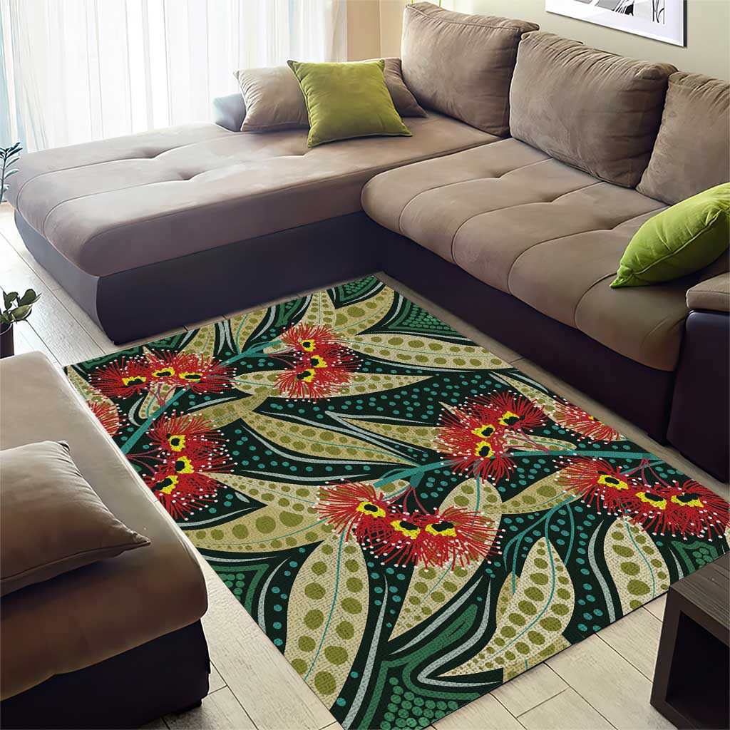 Australian Native Eucalyptus Plant Area Rug Aboriginal Dot Art - Vibe Hoodie Shop