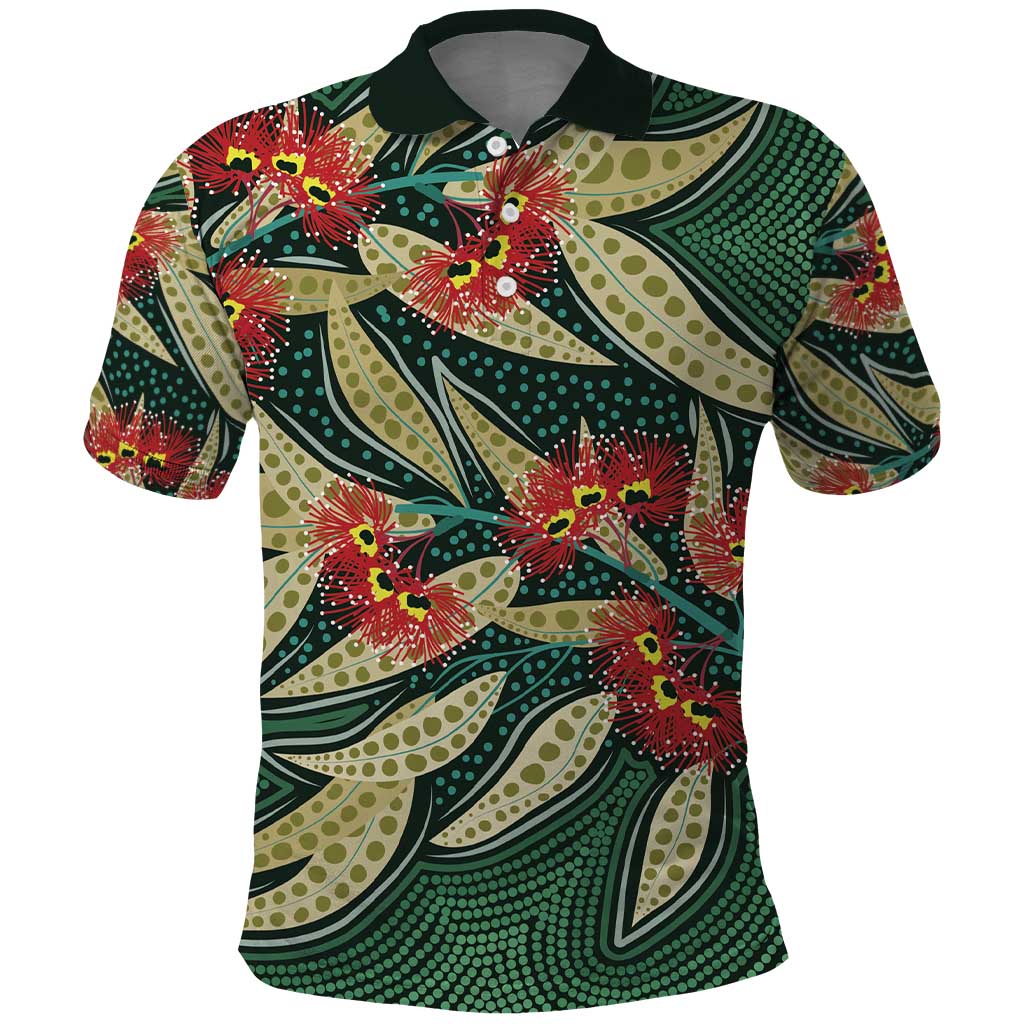 Australian Native Eucalyptus Plant Polo Shirt Aboriginal Dot Art LT9 - Vibe Hoodie Shop