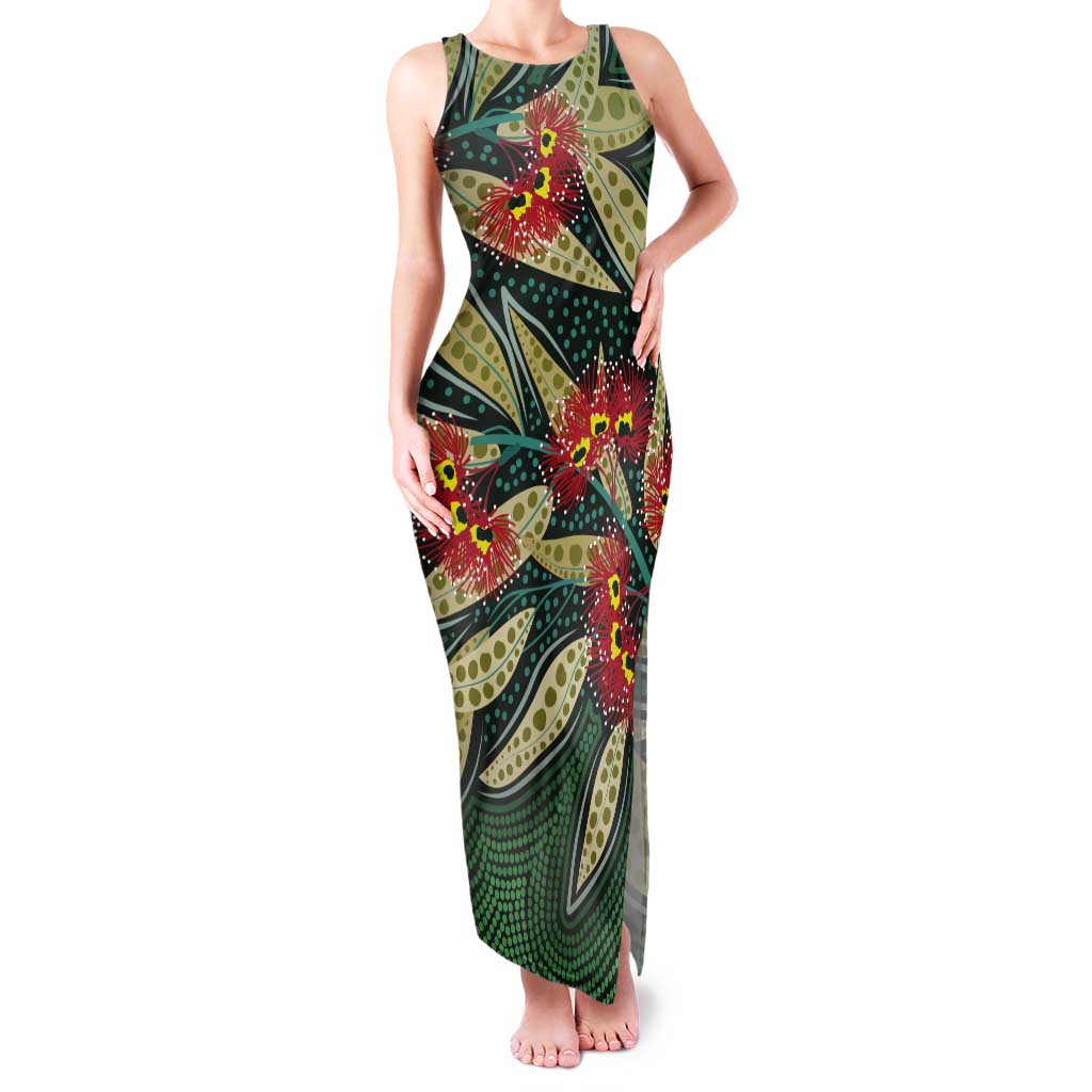 Australian Native Eucalyptus Plant Tank Maxi Dress Aboriginal Dot Art
