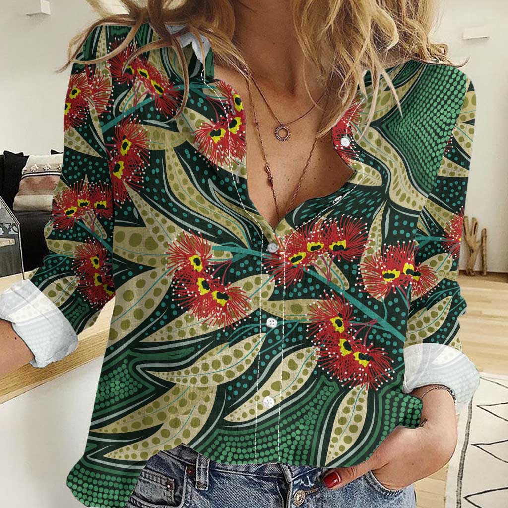 Australian Native Eucalyptus Plant Women Casual Shirt Aboriginal Dot Art - Vibe Hoodie Shop