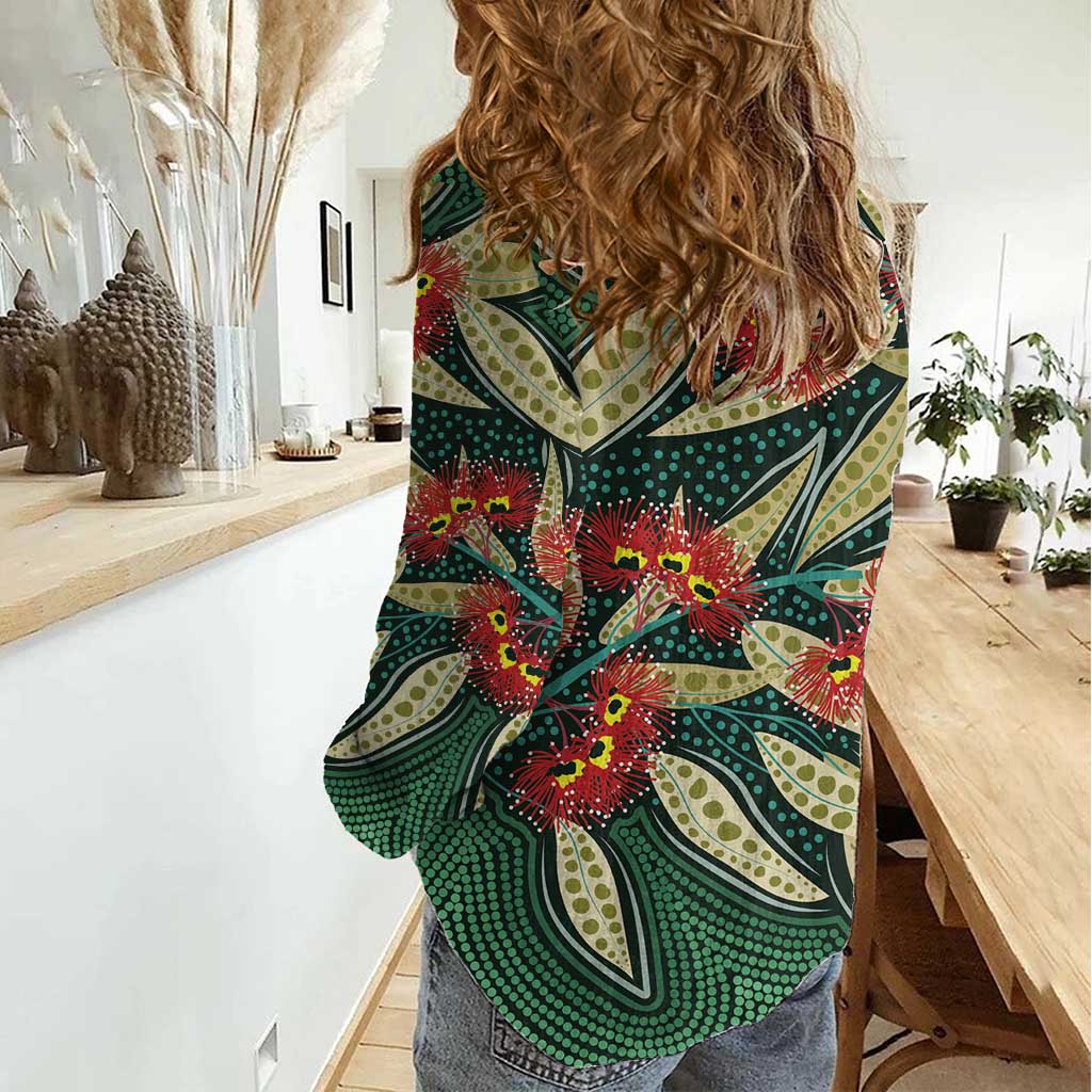 Australian Native Eucalyptus Plant Women Casual Shirt Aboriginal Dot Art - Vibe Hoodie Shop