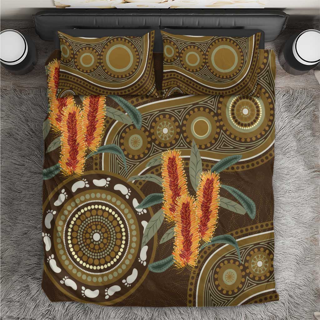 Australian Yellow Banksia Flowers Bedding Set Aboriginal Dot Art - Vibe Hoodie Shop