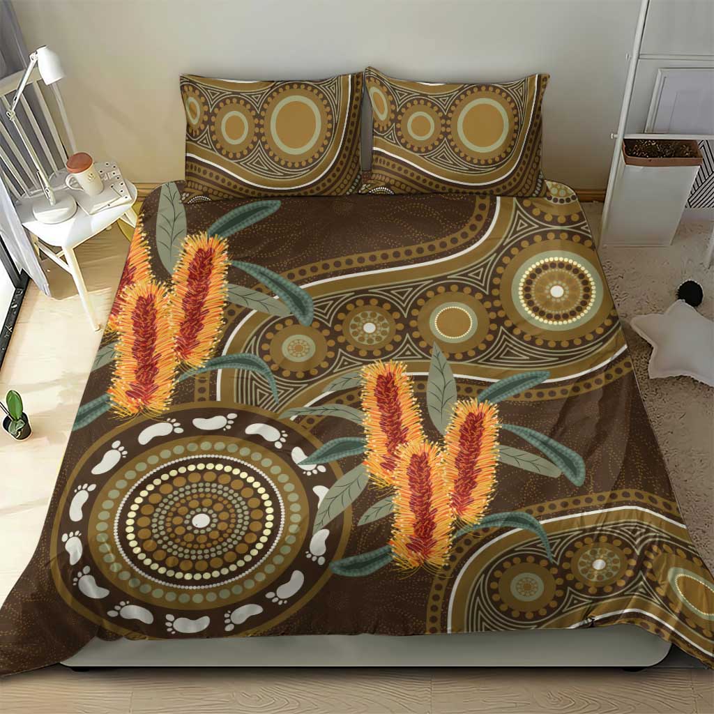 Australian Yellow Banksia Flowers Bedding Set Aboriginal Dot Art - Vibe Hoodie Shop