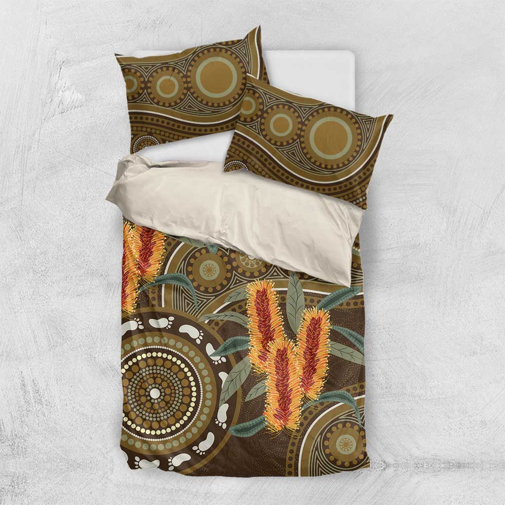 Australian Yellow Banksia Flowers Bedding Set Aboriginal Dot Art - Vibe Hoodie Shop
