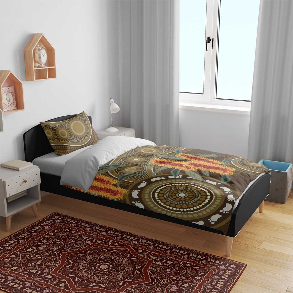 Australian Yellow Banksia Flowers Bedding Set Aboriginal Dot Art - Vibe Hoodie Shop