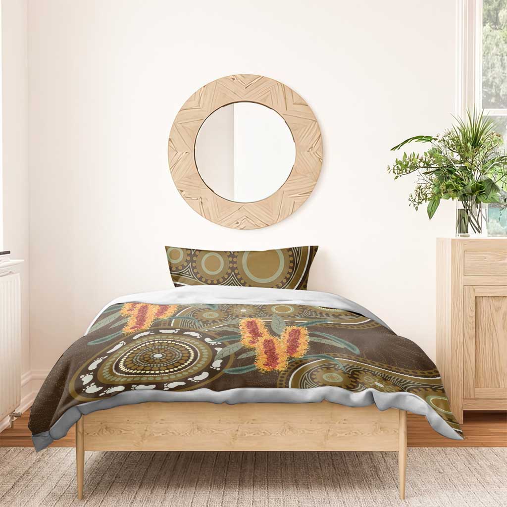 Australian Yellow Banksia Flowers Bedding Set Aboriginal Dot Art - Vibe Hoodie Shop