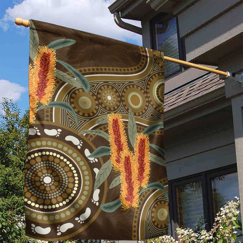 Australian Yellow Banksia Flowers Garden Flag Aboriginal Dot Art - Vibe Hoodie Shop
