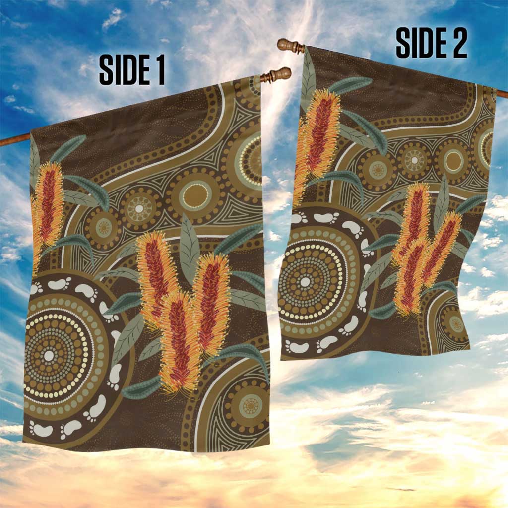 Australian Yellow Banksia Flowers Garden Flag Aboriginal Dot Art - Vibe Hoodie Shop