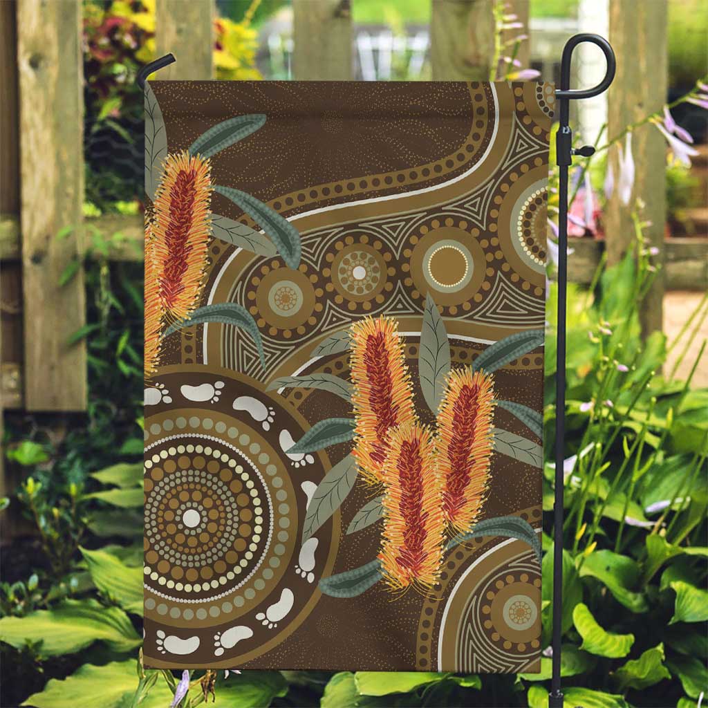 Australian Yellow Banksia Flowers Garden Flag Aboriginal Dot Art - Vibe Hoodie Shop