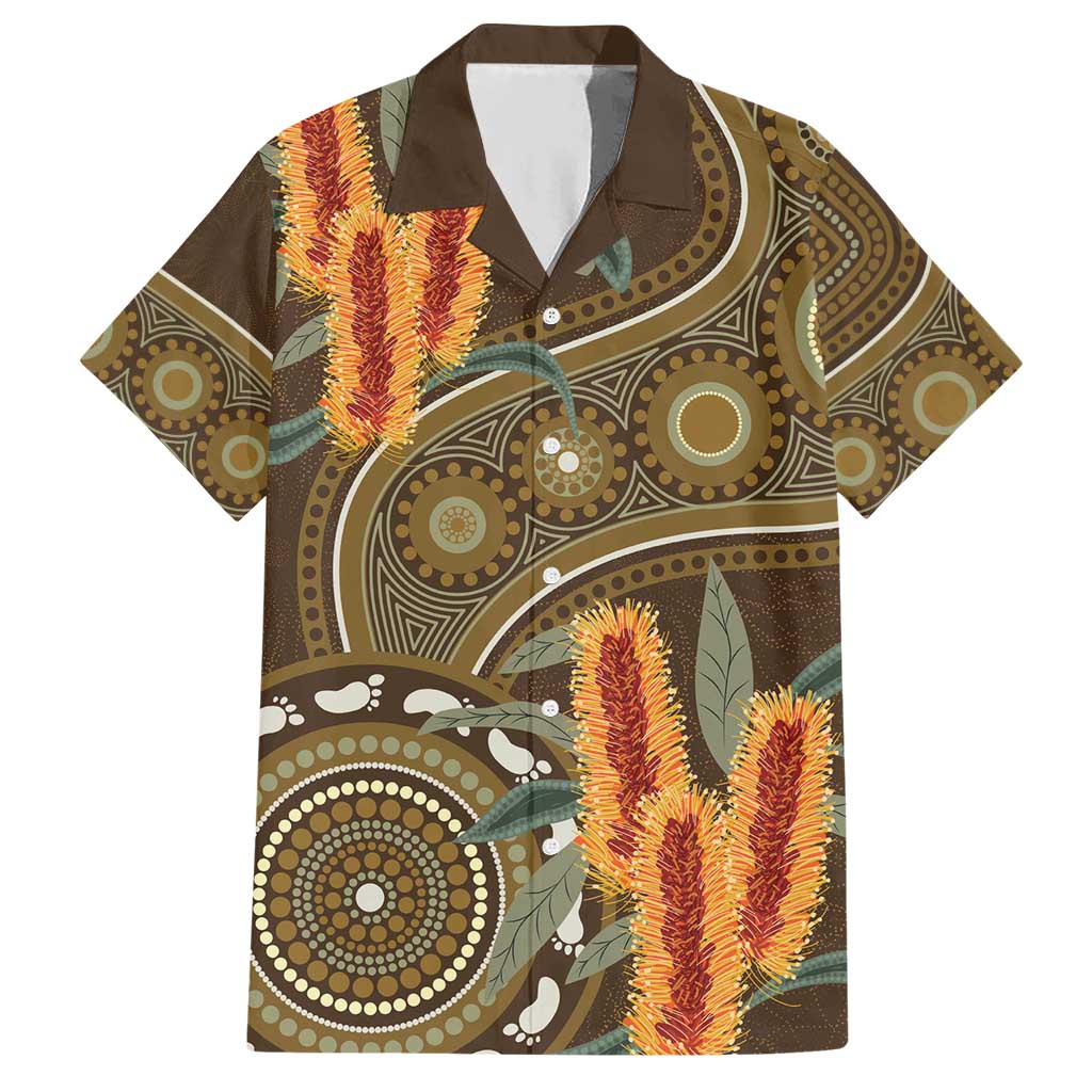 Australian Yellow Banksia Flowers Hawaiian Shirt Aboriginal Dot Art - Vibe Hoodie Shop