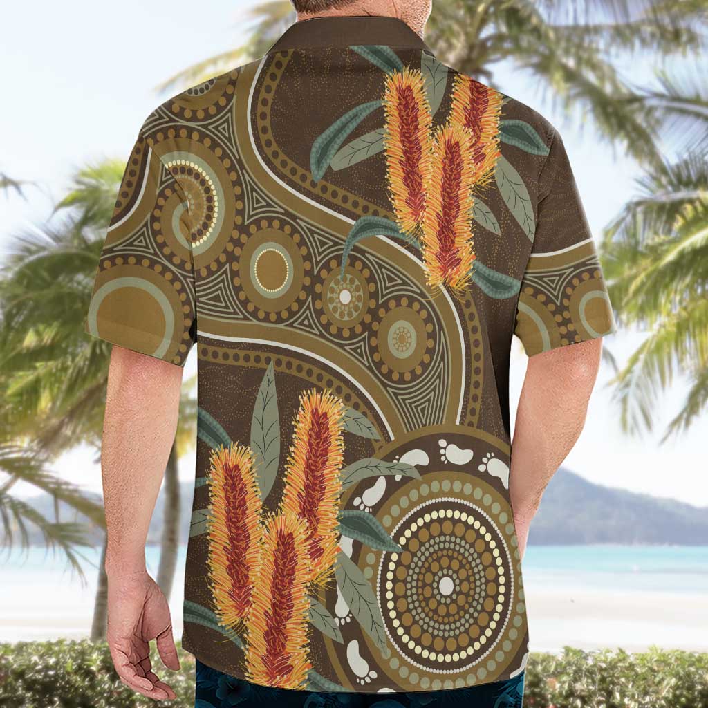 Australian Yellow Banksia Flowers Hawaiian Shirt Aboriginal Dot Art - Vibe Hoodie Shop