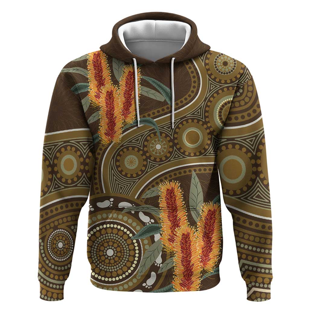 Australian Yellow Banksia Flowers Hoodie Aboriginal Dot Art LT9 - Vibe Hoodie Shop