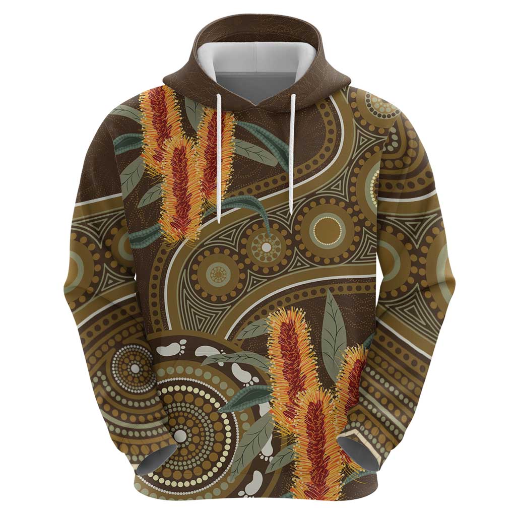 Australian Yellow Banksia Flowers Hoodie Aboriginal Dot Art LT9 - Vibe Hoodie Shop