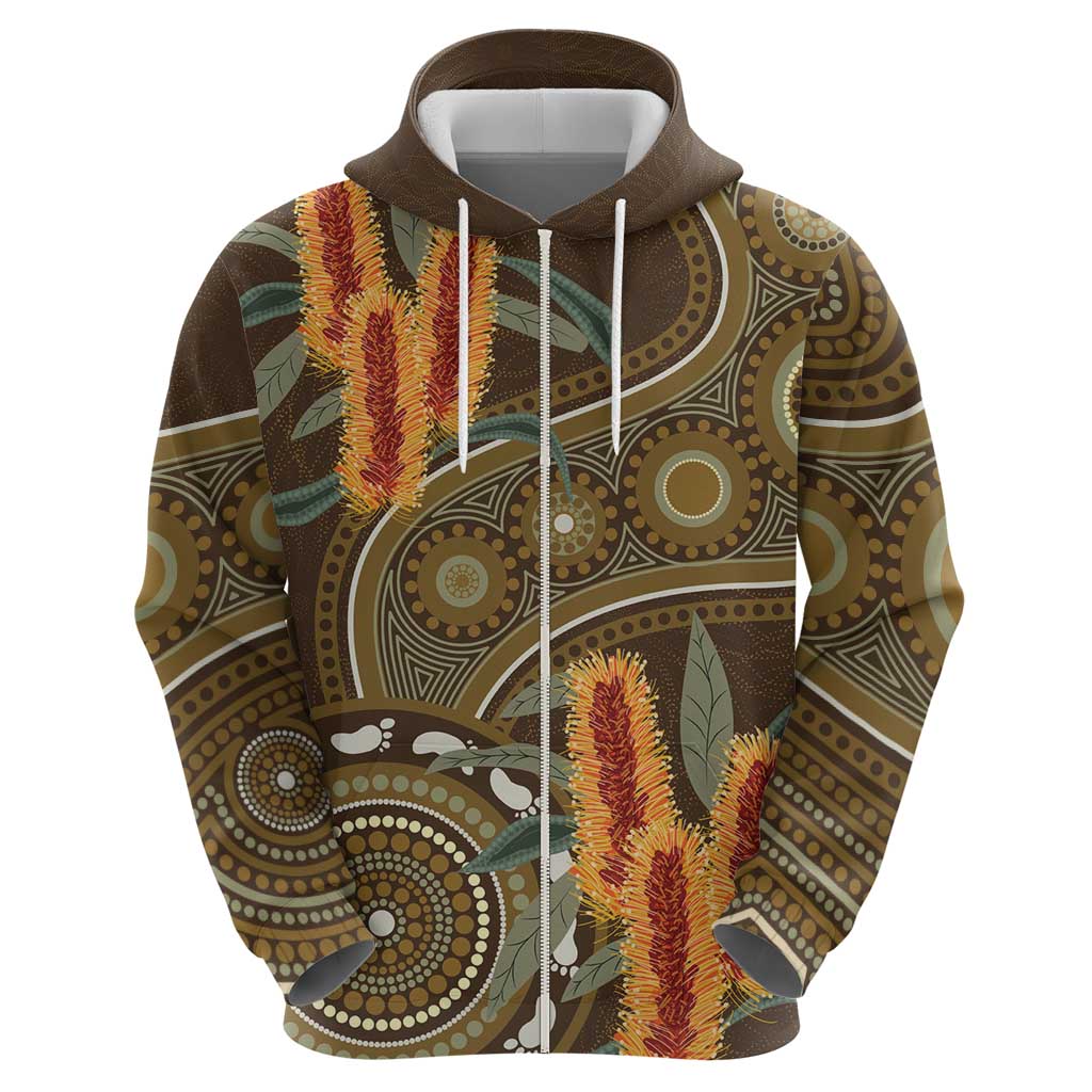 Australian Yellow Banksia Flowers Hoodie Aboriginal Dot Art LT9 - Vibe Hoodie Shop