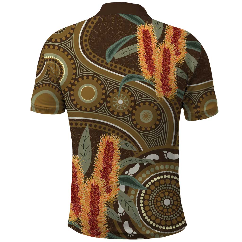 Australian Yellow Banksia Flowers Polo Shirt Aboriginal Dot Art LT9 - Vibe Hoodie Shop