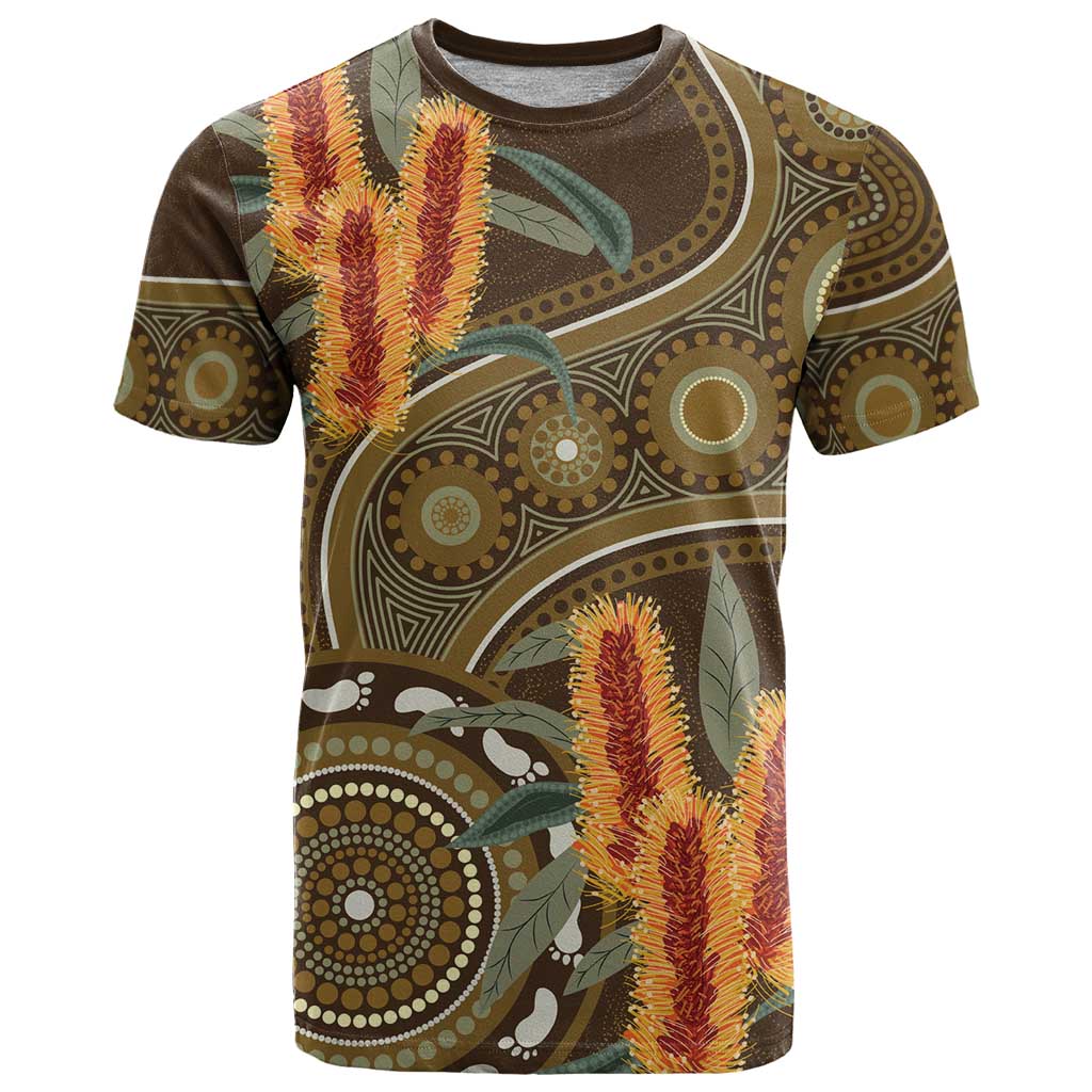 Australian Yellow Banksia Flowers T Shirt Aboriginal Dot Art LT9 - Vibe Hoodie Shop