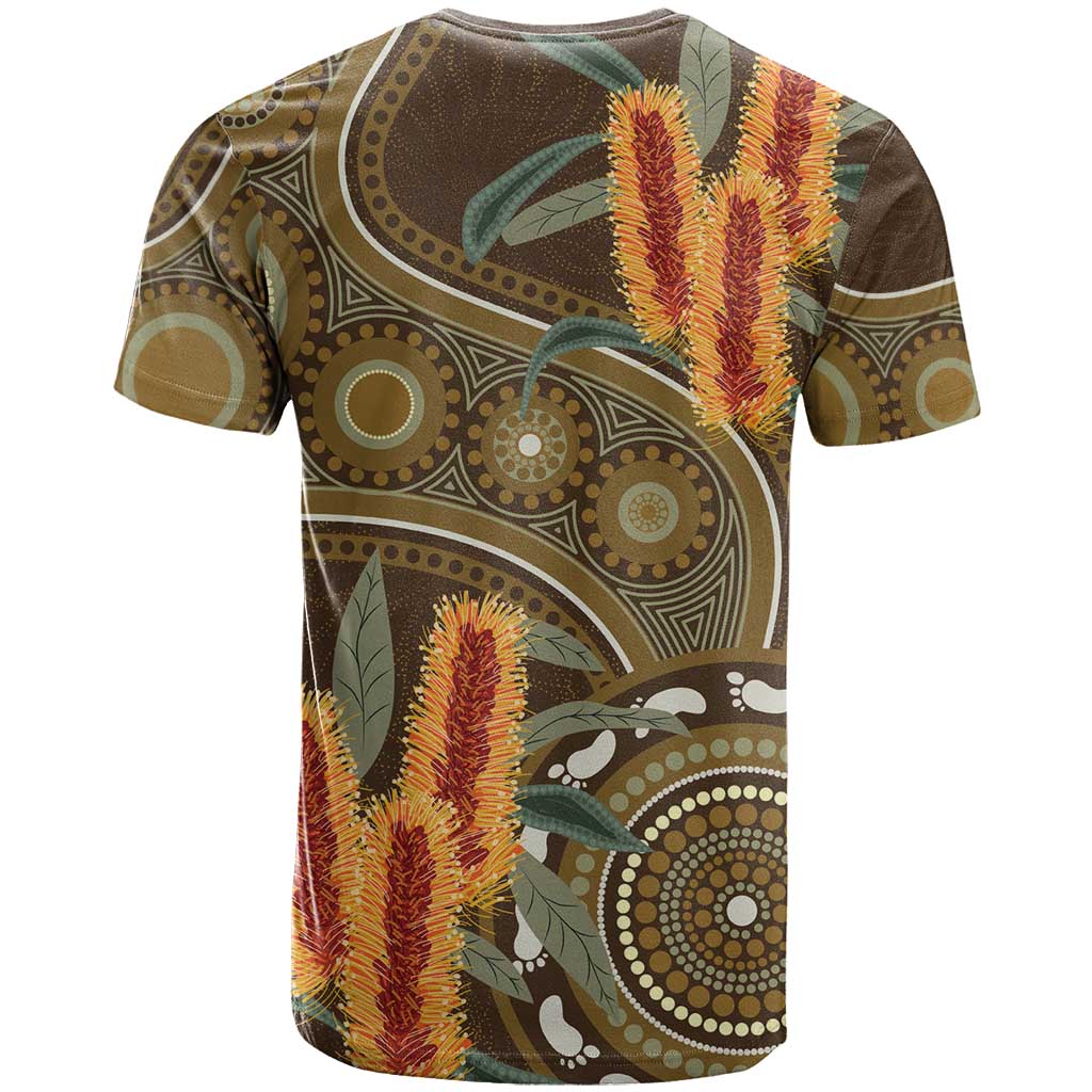 Australian Yellow Banksia Flowers T Shirt Aboriginal Dot Art LT9 - Vibe Hoodie Shop